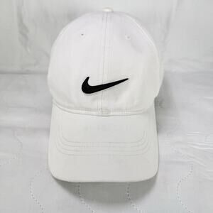 Nike Golf ONE Adjustable Hat White Black Swoosh Logo Cap